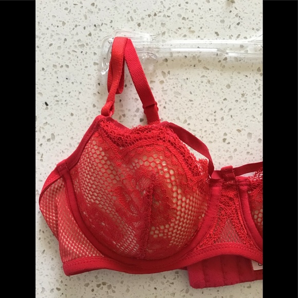 JEZEBEL sexy red stretch tulle with lace bra & bikini set - Picture 7 of 10